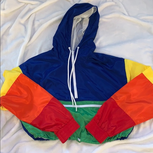 Forever 2 Cropped Color Block Rainbow 